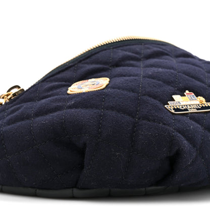 Wool Lambskin Quilted Paris Hamburg Charms Waist Bag Dark Navy