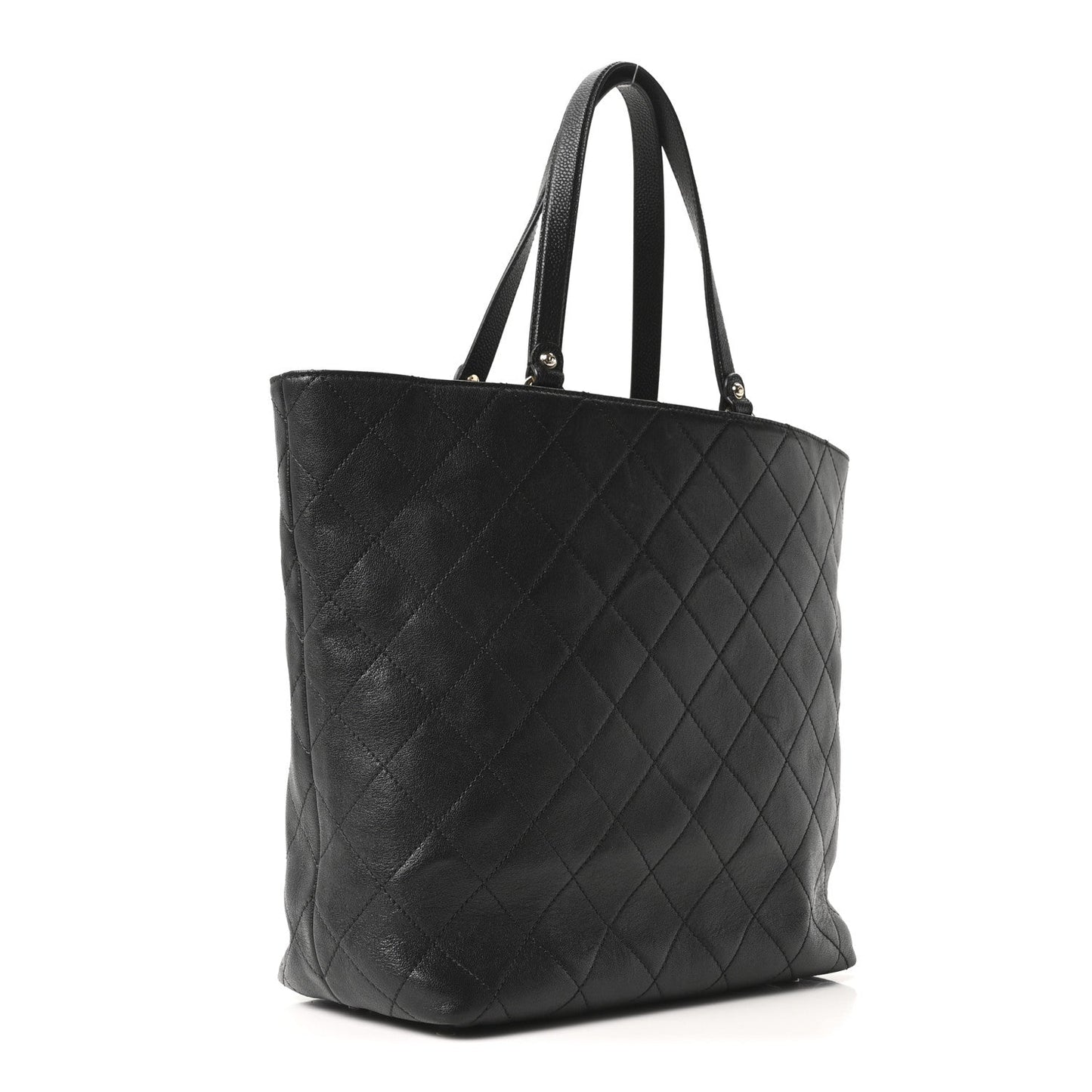 Sheepskin Caviar Quilted Medium Shopping Tote Black