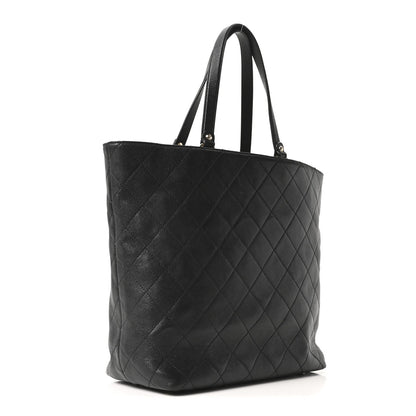 Sheepskin Caviar Quilted Medium Shopping Tote Black