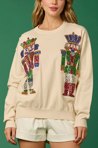 Sudadera casual de moda con lentejuelas de soldado navideño