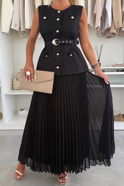 Falda larga de tul plisada con cremallera lateral, relajada y elegante.