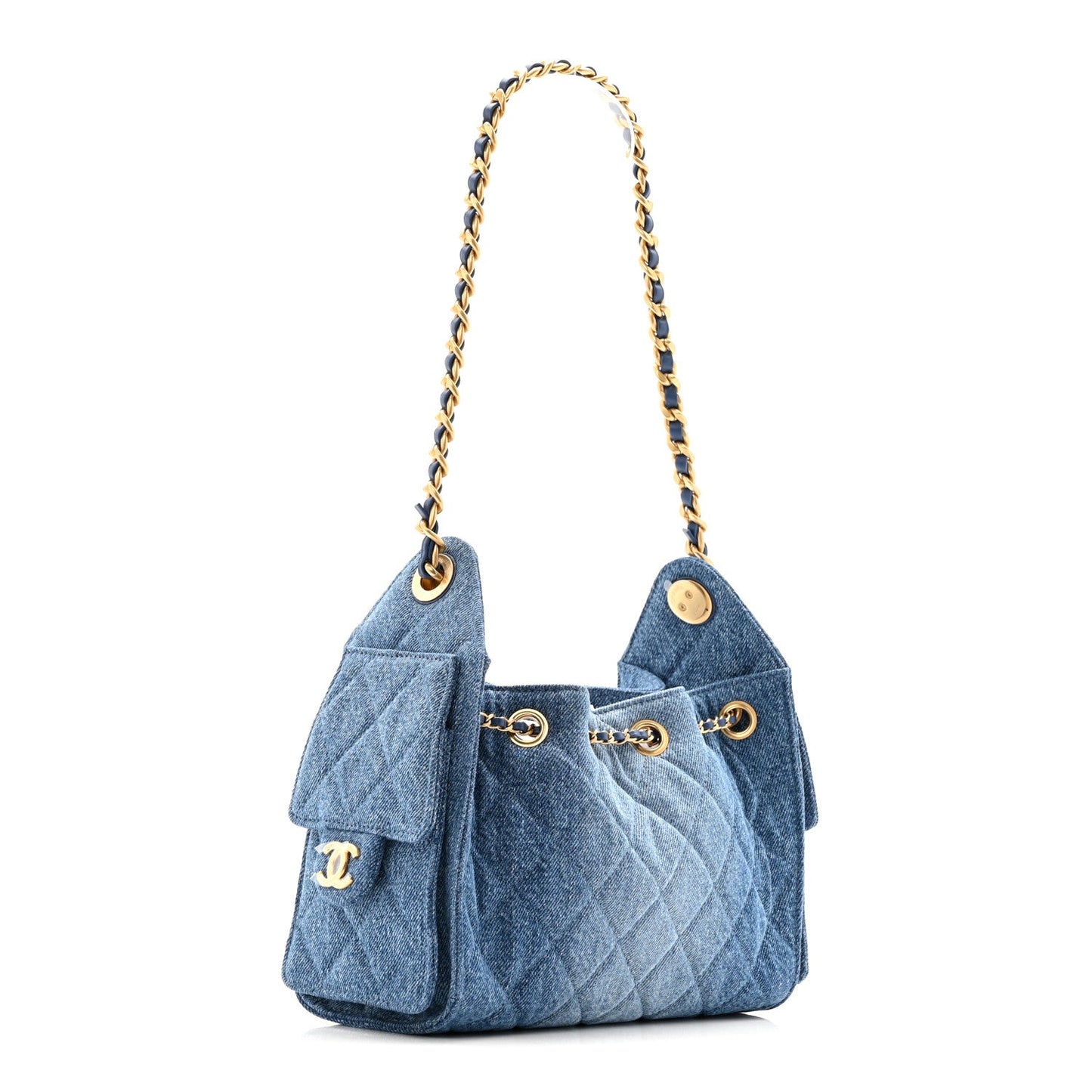 Washed Denim Quilted Mini Chanel 25 Handbag Blue