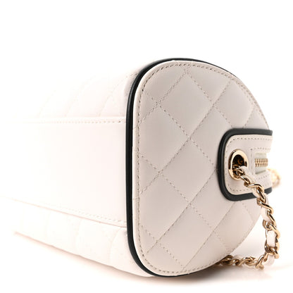 Lambskin Quilted Barrel Clutch With Chain White
