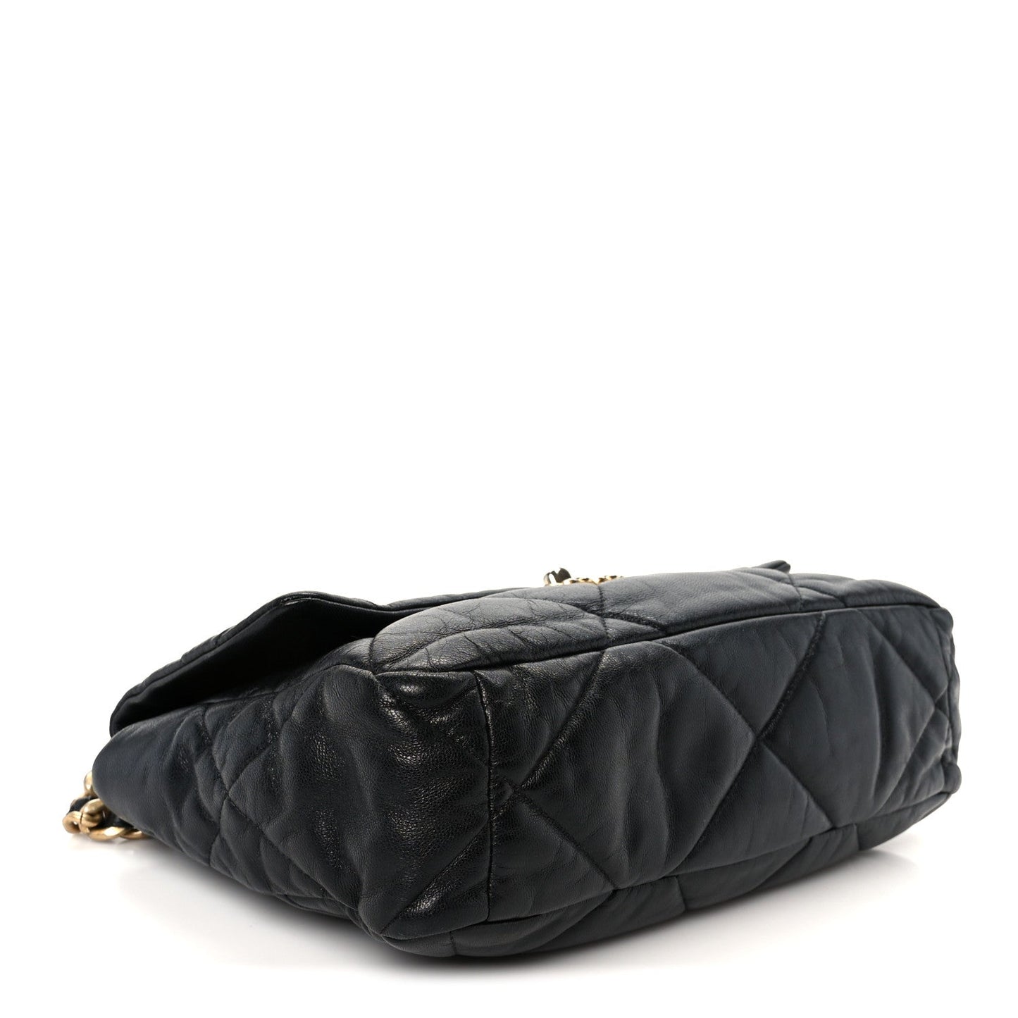 Shiny Goatskin Quilted Large Chanel 19 Flap Black
