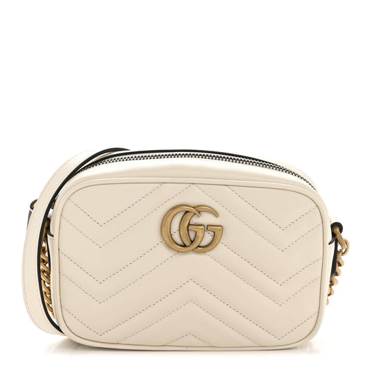 Calfskin Matelasse Small GG Marmont Chain Shoulder Bag White