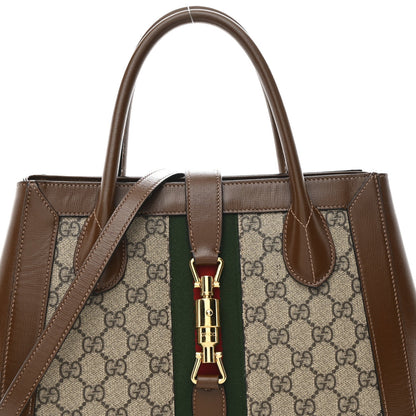 GG Supreme Monogram Azalea Calfskin Web Medium Jackie 1961 Tote Beige Ebony Brown Sugar