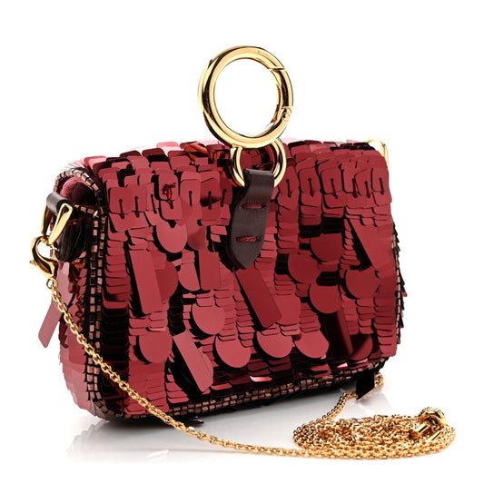Sequin Paillettes Shiny Nappa Sex and the City Nano Maxi Buckle Baguette Charm Granata
