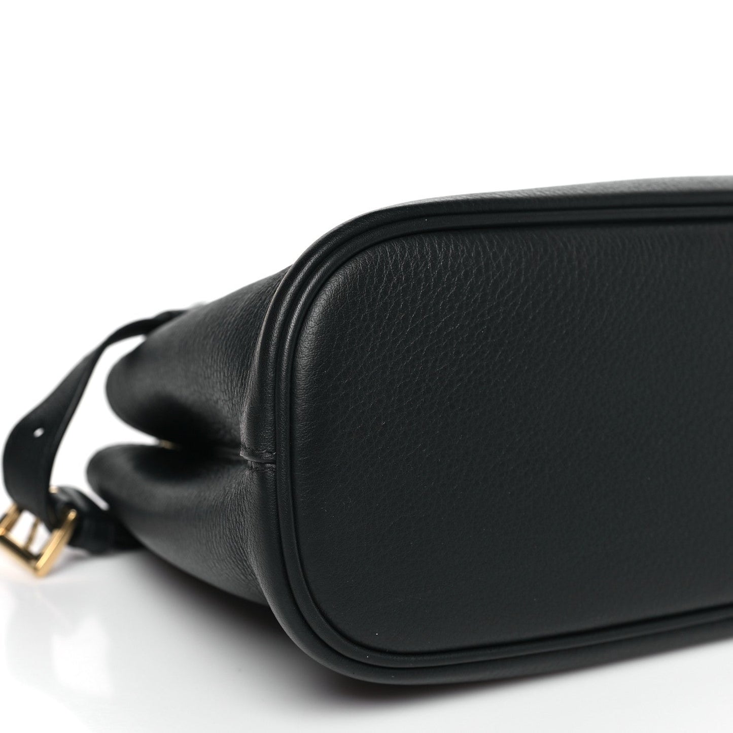 Soft Grain Calfskin Small Double Belt Tote Black