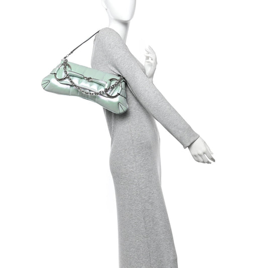 Iridescent Nappa Vertical Matelasse Medium Maxi Horsebit Chain Shoulder Bag Iridescent Salvy Green