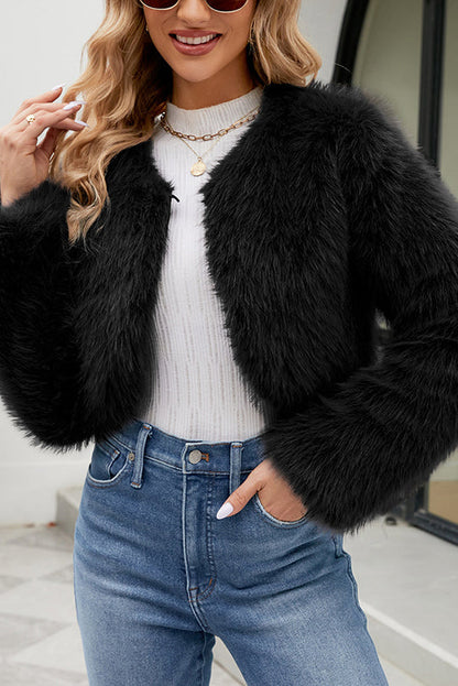 Chaqueta elegante de piel sintética informal, corta y de manga larga