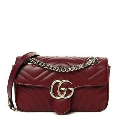 Lambskin Matelasse Small GG Marmont Shoulder Bag Rosso Ancora