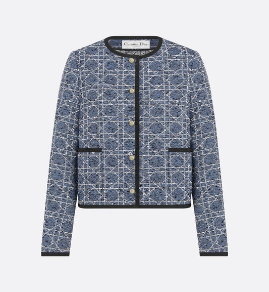 CD 25 Round Neck Suit Small Jacket Blue Cotton Silk