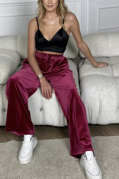 Pantalones anchos de terciopelo dorado Pantalones rectos de terciopelo