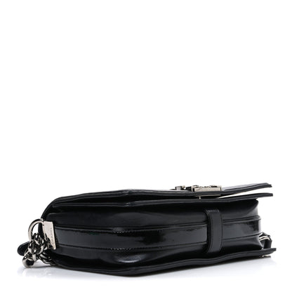 Calfskin Patent Braided Medium Boy Flap Black