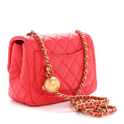 Lambskin Quilted Mini Pearl Crush Flap Red