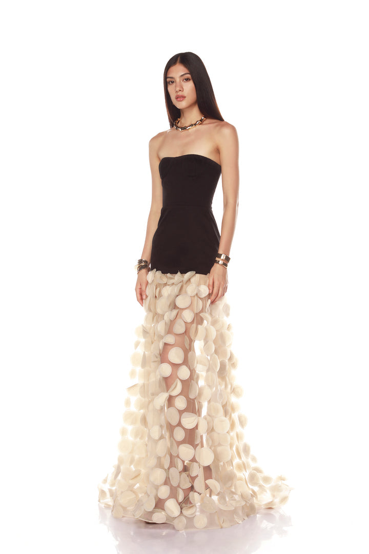 Vestido largo de tul transparente sin tirantes Irene 