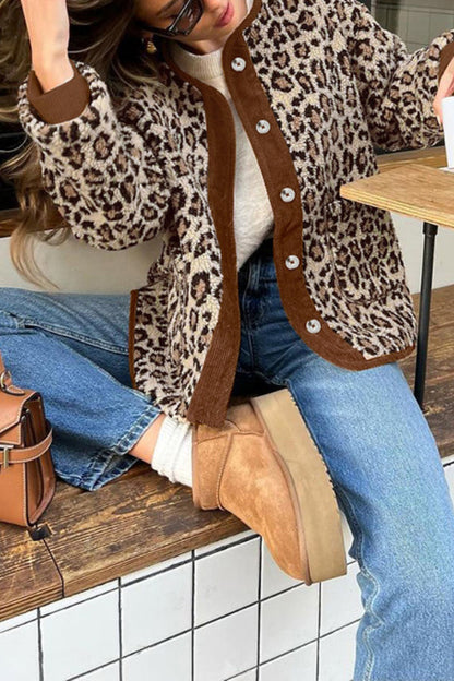 Chaqueta cálida de cachemira holgada con estampado de leopardo a la moda