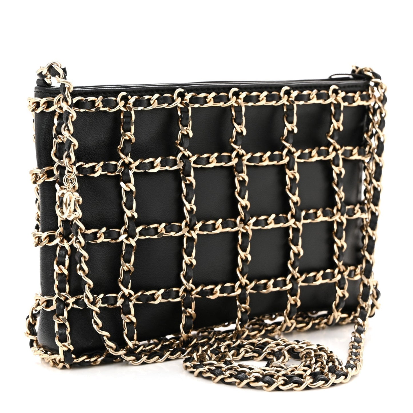 Lambskin Chain Frame Shoulder Bag Black