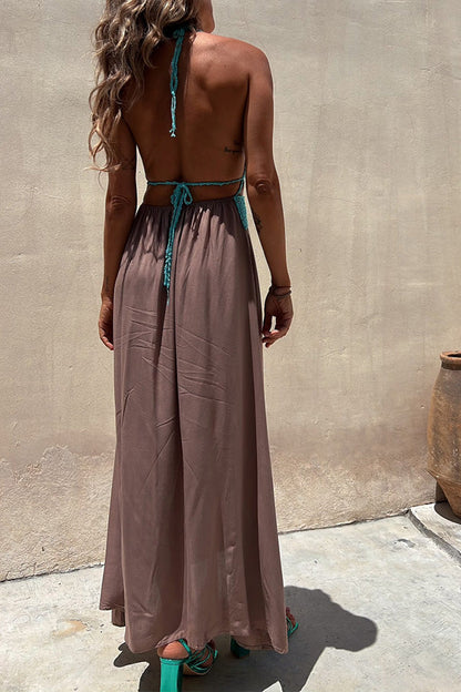 Vestido de verano sin mangas con encaje, escote en V profundo y espalda descubierta