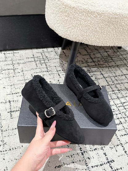 Alaia 2025 Ballet Flat Black Suede Wool 558651