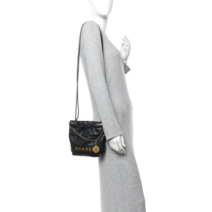 Shiny Calfskin Quilted Mini Chanel 22 Black