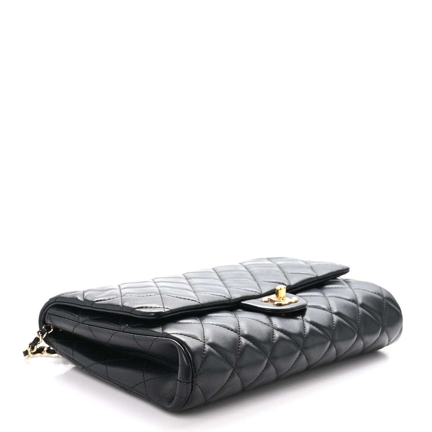 Lambskin Quilted Clutch With Chain Flap Black