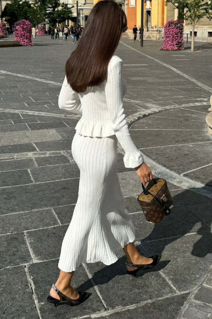 Ruffled Jacket \u0026 Flared Skirt Knit Matching Set
