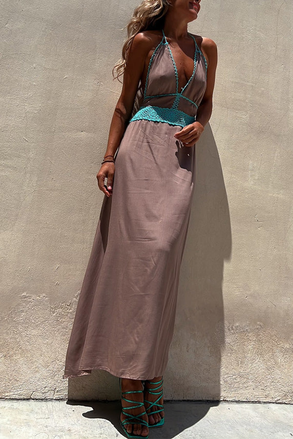 Vestido de verano sin mangas con encaje, escote en V profundo y espalda descubierta