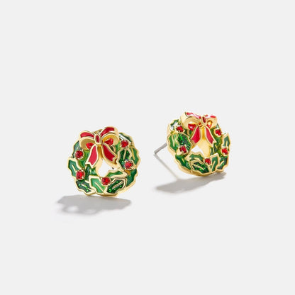 Copper Rhinestone Christmas Stud Earrings