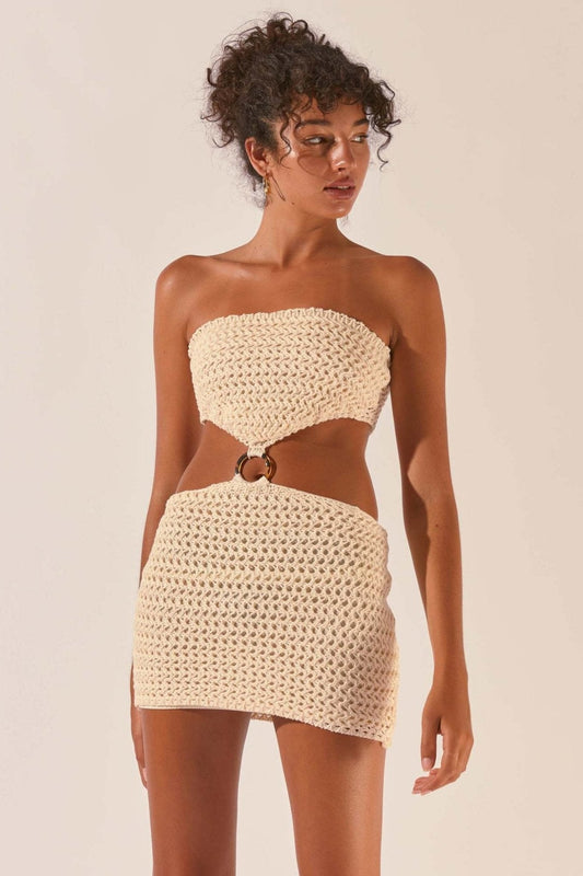 Minivestido de crochet con aberturas y sin tirantes Edna 