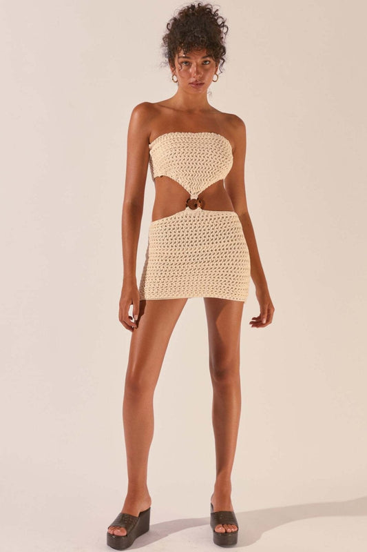 Minivestido de crochet con aberturas y sin tirantes Edna 
