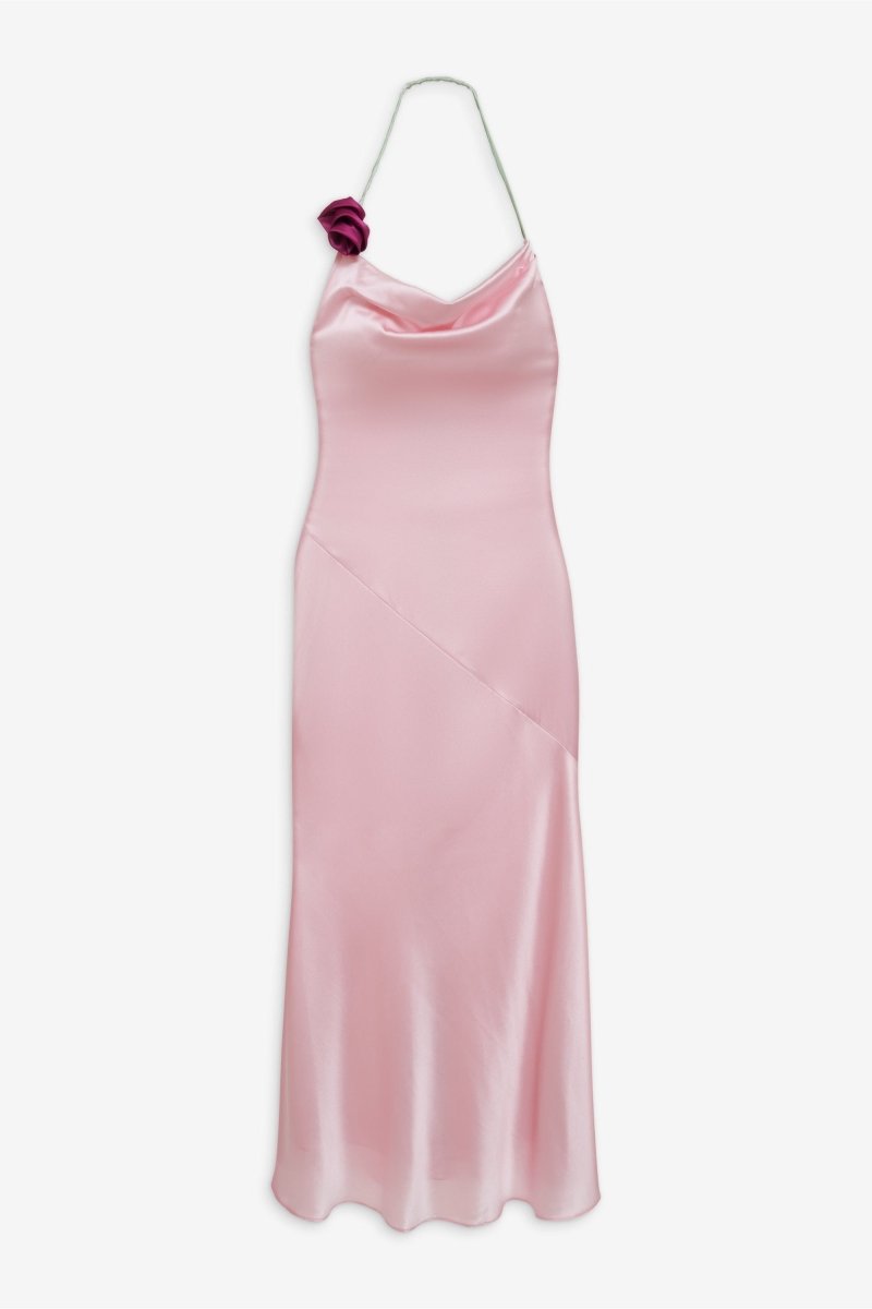 Vestido largo con rosetas y cuello halter de Edwina 