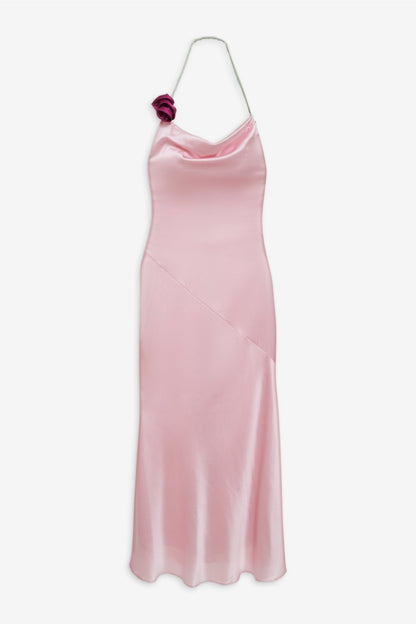 Vestido largo con rosetas y cuello halter de Edwina 