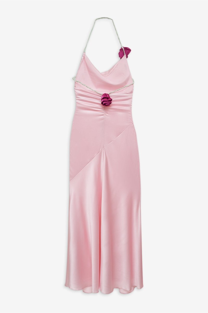Vestido largo con rosetas y cuello halter de Edwina 