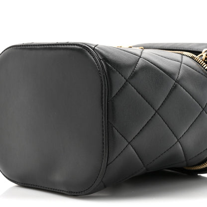 Lambskin Quilted Trendy Vanity Case Black