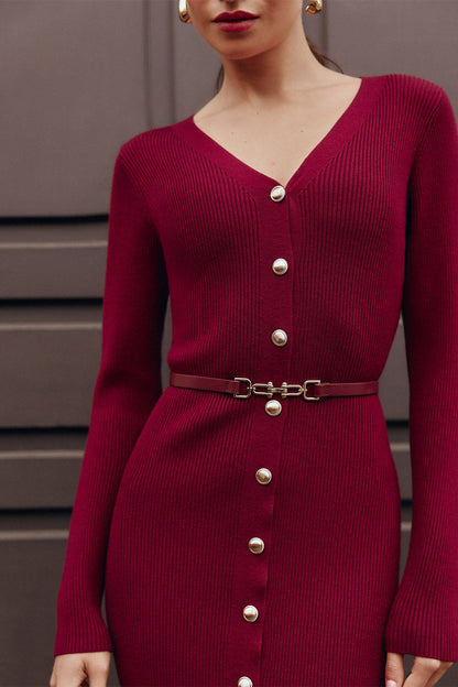 Vestido midi de punto con cuello en V Alva 