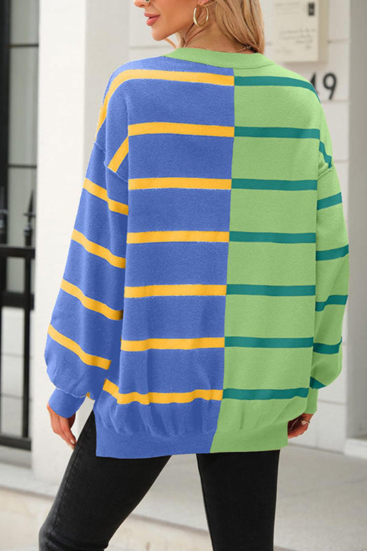Suéter de manga larga a rayas, sudadera de cuello redondo de moda
