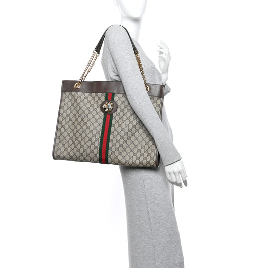 GG Supreme Monogram Large Rajah Chain Tote Beige New Acero