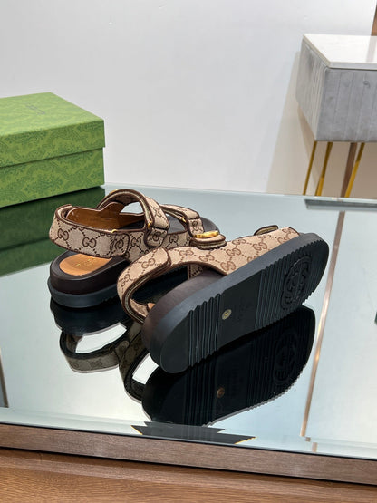 GG  SANDAL WITH DOUBLE G PECAN CARO LAMBSKIN