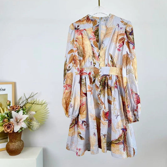 LONG-SLEEVE FLORAL PRINT DRESS