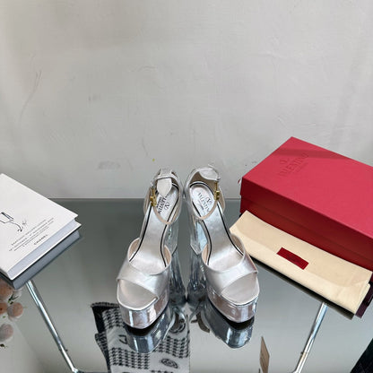 HIGH SANDAL 14CM IN SILVER CALFSKIN AND TRANSPARENT PVC