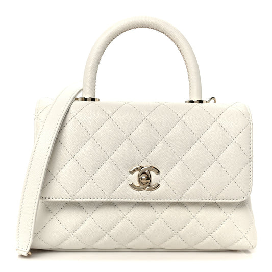 Caviar Quilted Mini Coco Handle Flap White