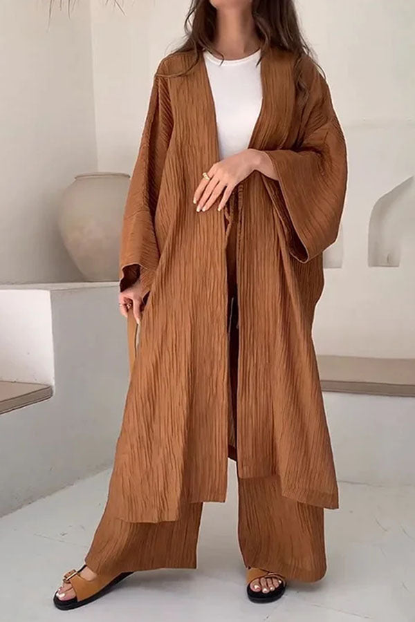 Conjunto informal de dos piezas con cárdigan largo y abertura de moda