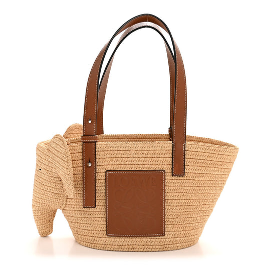 Raffia Small Elephant Basket Tote Bag Natural Tan