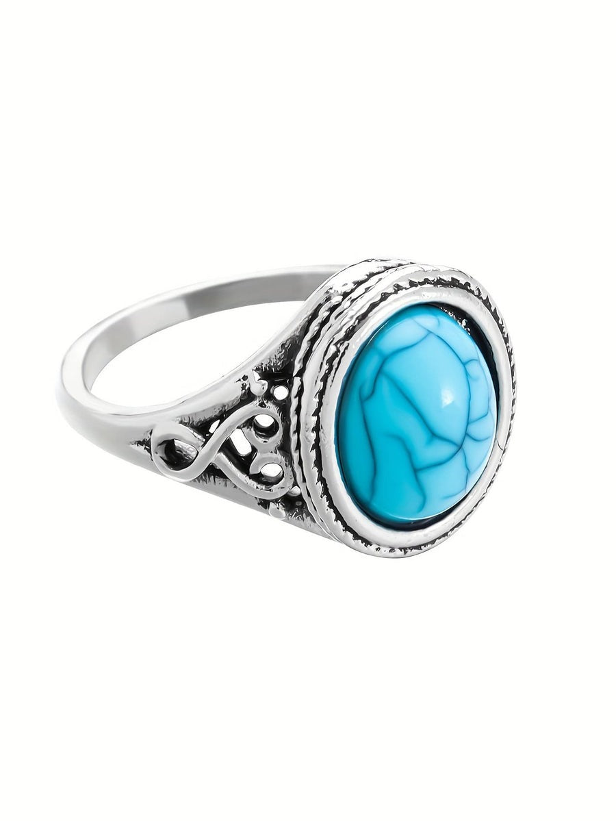 Anillo de plata de ley con exquisita piedra azul 
