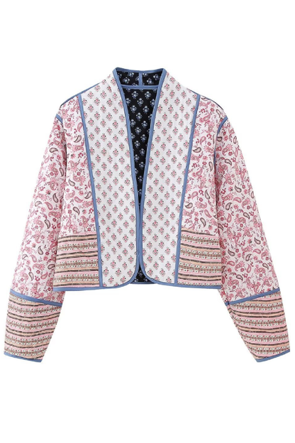 Chaqueta tipo cárdigan acolchada reversible estampada con chaqueta pequeña de algodón a juego 