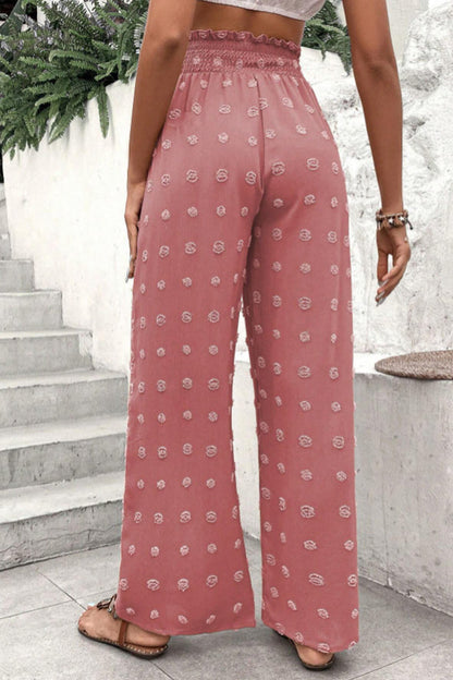 Pantalones casuales de cintura alta con pierna ancha y jacquard