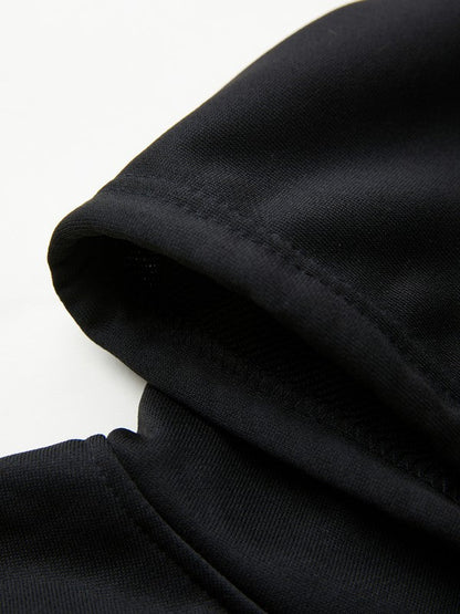 Black Vintage Skull Print Zip Up Oversized Hoodie