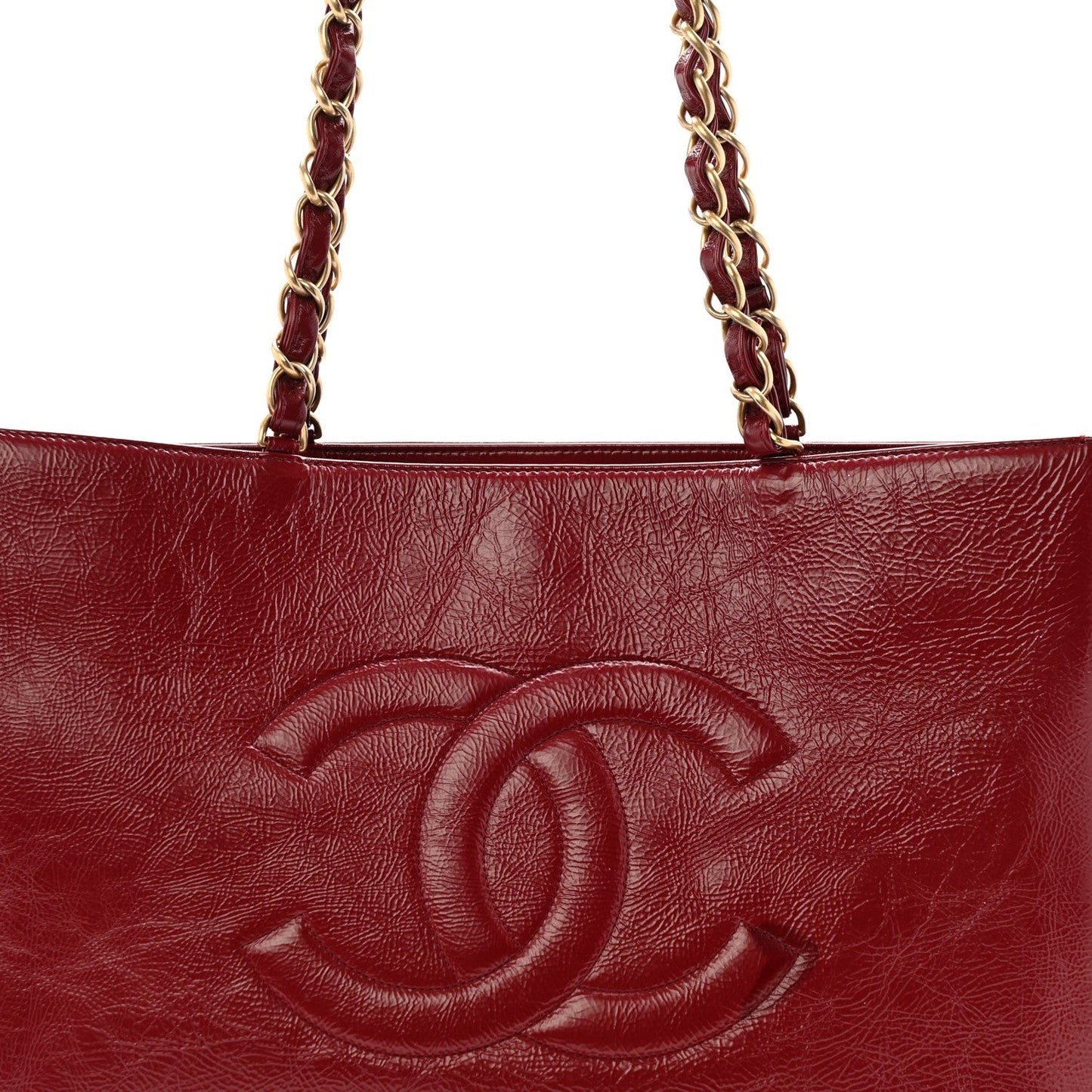 Shiny Aged Calfskin Shopping Bag Red