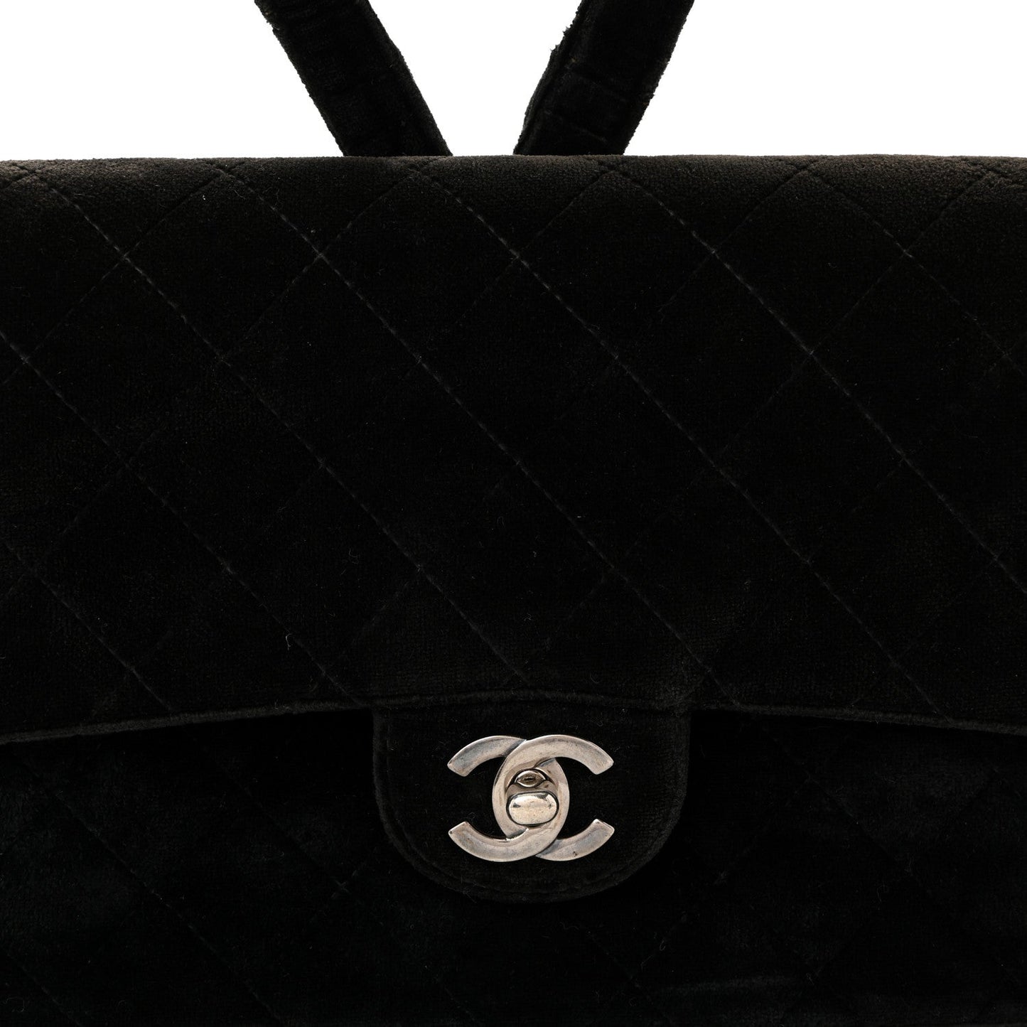Velvet Quilted Flap Backpack Black